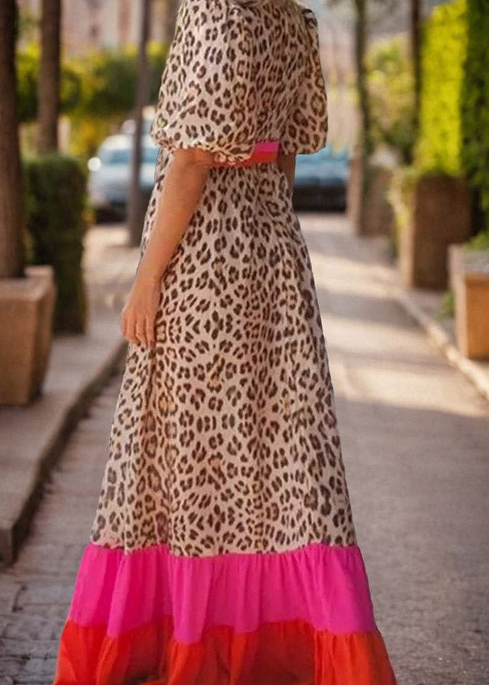 Long Modern Patchwork Dress Print Leopard Summer