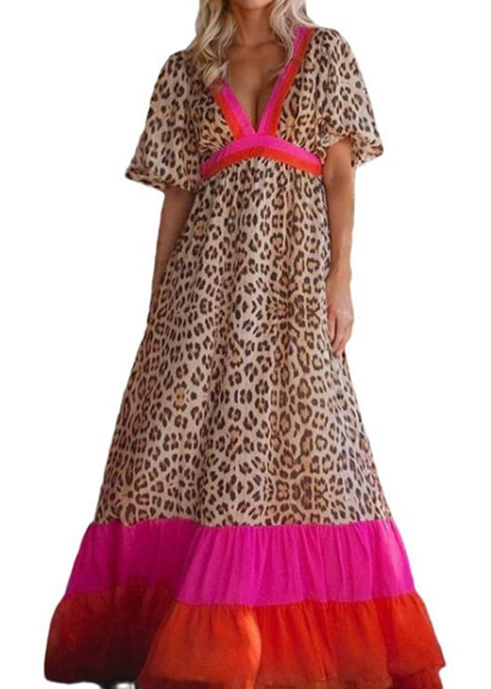 Long Modern Patchwork Dress Print Leopard Summer