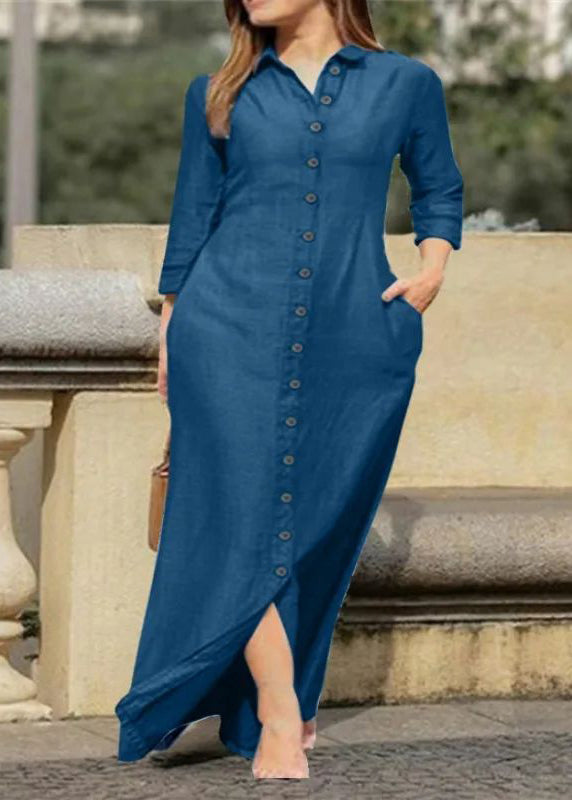 Collar Fall Shirts Long Dress Black Peter Pan Button Natural