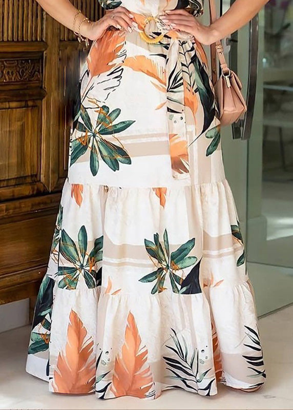 Tunic Print Short Maxi O-Neck Dresses Natural Sleeve