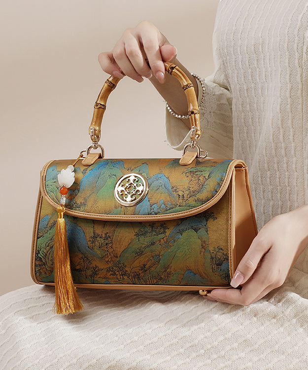 Tote New Leather Chinese Print Calf Bag Tassel Style