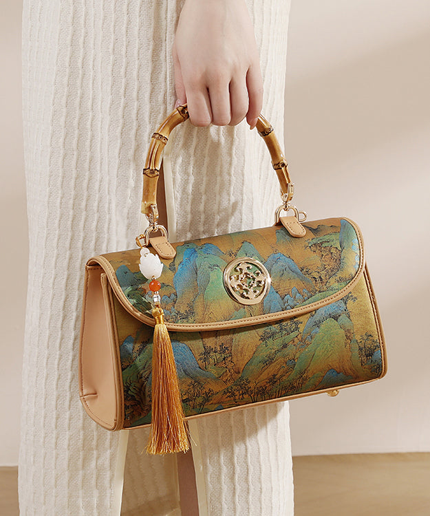 Tote New Leather Chinese Print Calf Bag Tassel Style