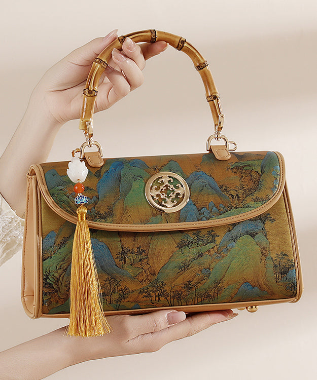 Tote New Leather Chinese Print Calf Bag Tassel Style