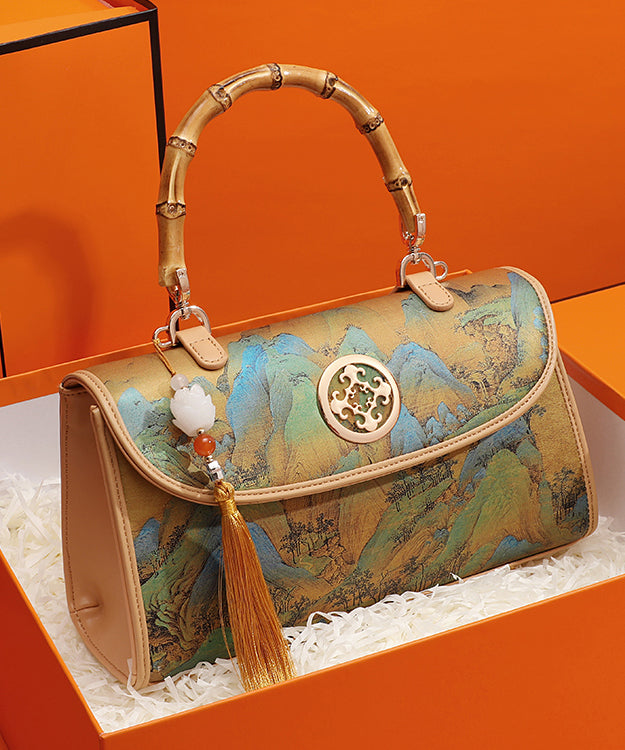 Tote New Leather Chinese Print Calf Bag Tassel Style