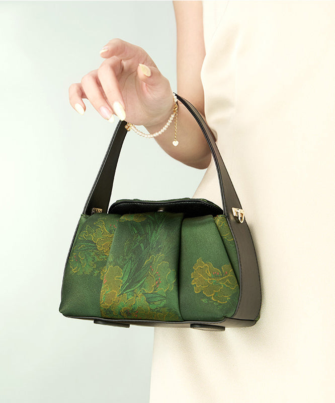 Retro Silk Tote Embroidered Green Bag New