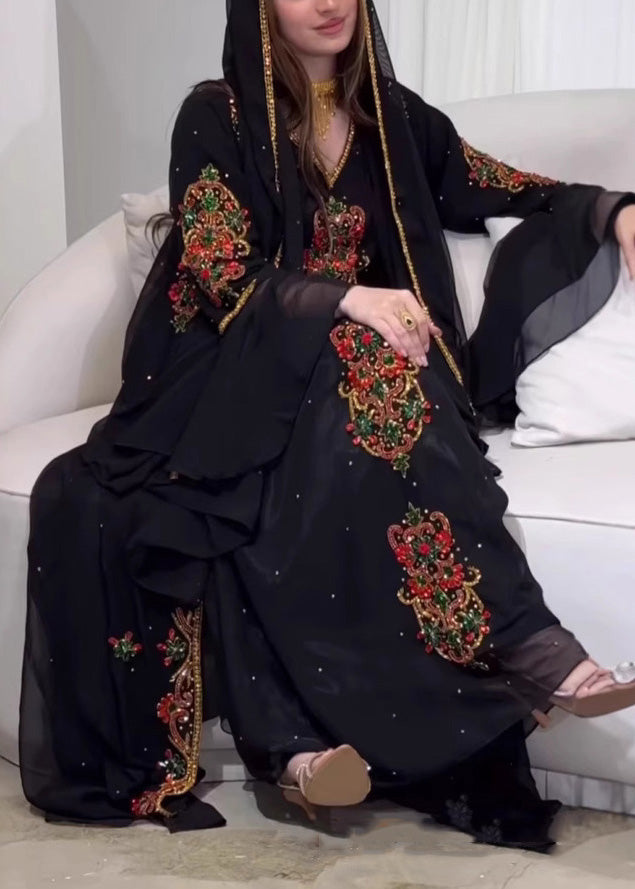 Summer Embroidered Black Robe Pieces Dress New Set Two Style