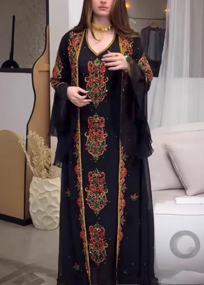 Summer Embroidered Black Robe Pieces Dress New Set Two Style