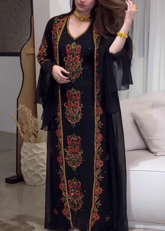 Summer Embroidered Black Robe Pieces Dress New Set Two Style