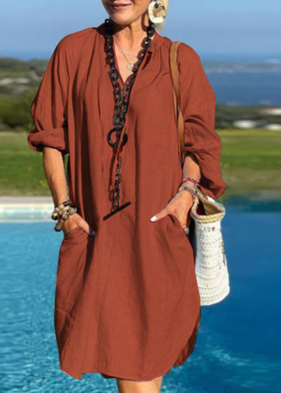 Vacation Dresses Blue Mid Light Patchwork Pockets V Neck Organic