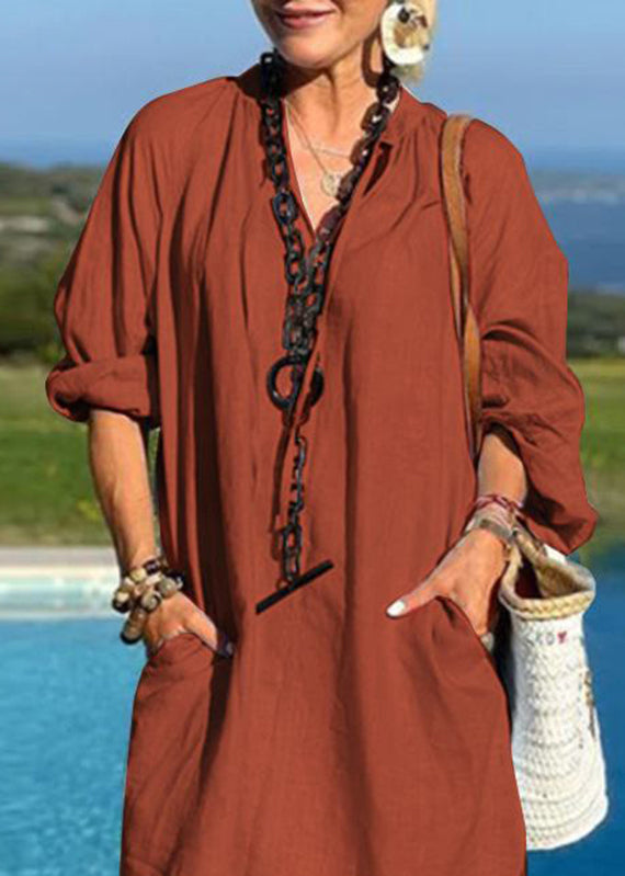 Vacation Dresses Blue Mid Light Patchwork Pockets V Neck Organic