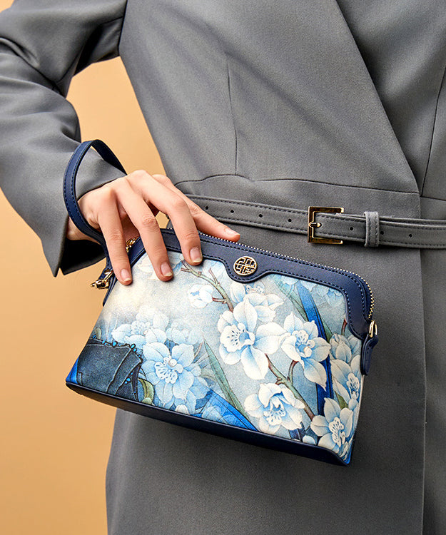 Organic Print Bag Navy Clutch Versatile Silk