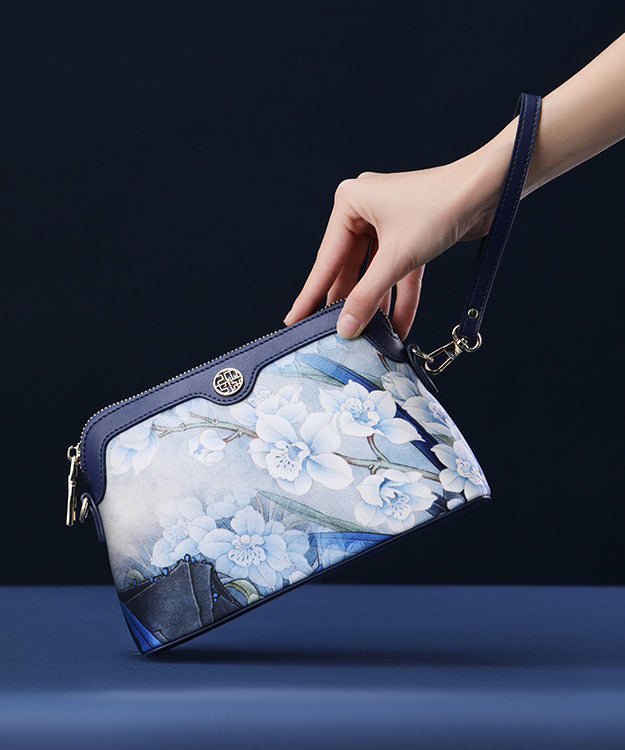 Organic Print Bag Navy Clutch Versatile Silk