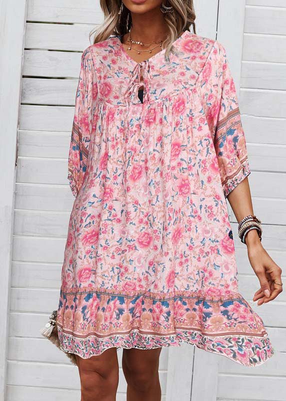 Summer Dress Wrinkled Patchwork Holiday Mid Organic Pink