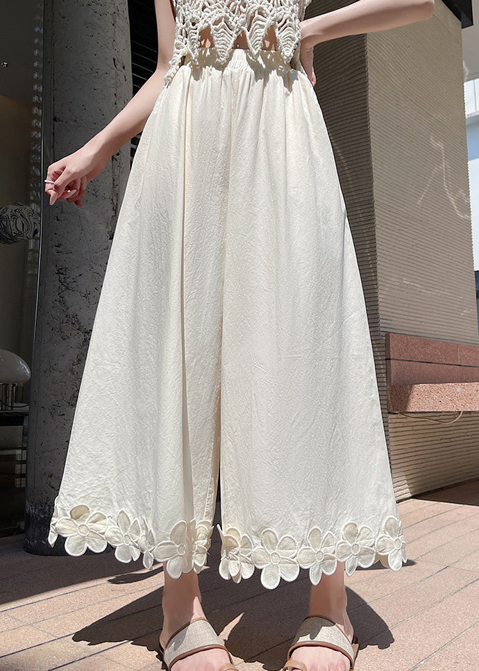 Floral Leg Black Original Pants Cotton Design Wide Patchwork