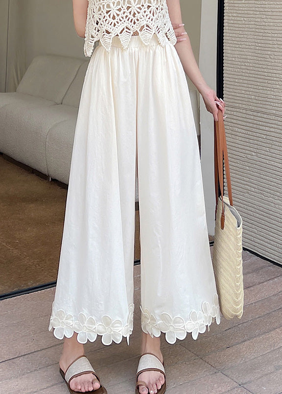 Floral Leg Black Original Pants Cotton Design Wide Patchwork