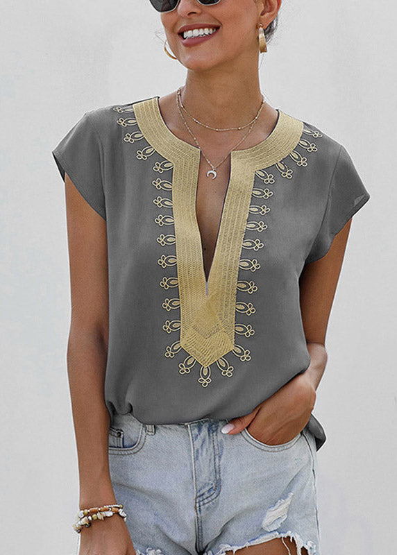 Original O-Neck Orange Print Short Sleeve Design Top