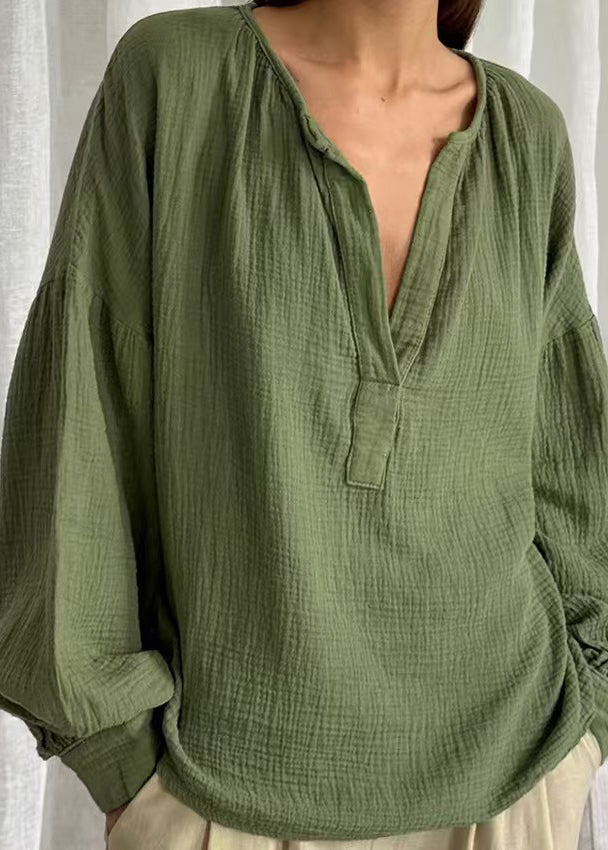 Patchwork Plus Green Solid Neck V Size Tops Fall