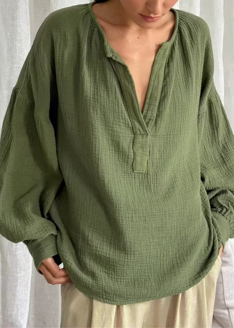 Patchwork Plus Green Solid Neck V Size Tops Fall