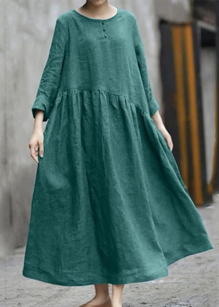 Dresses Long Fall Patchwork Wrinkled Size Plus Green
