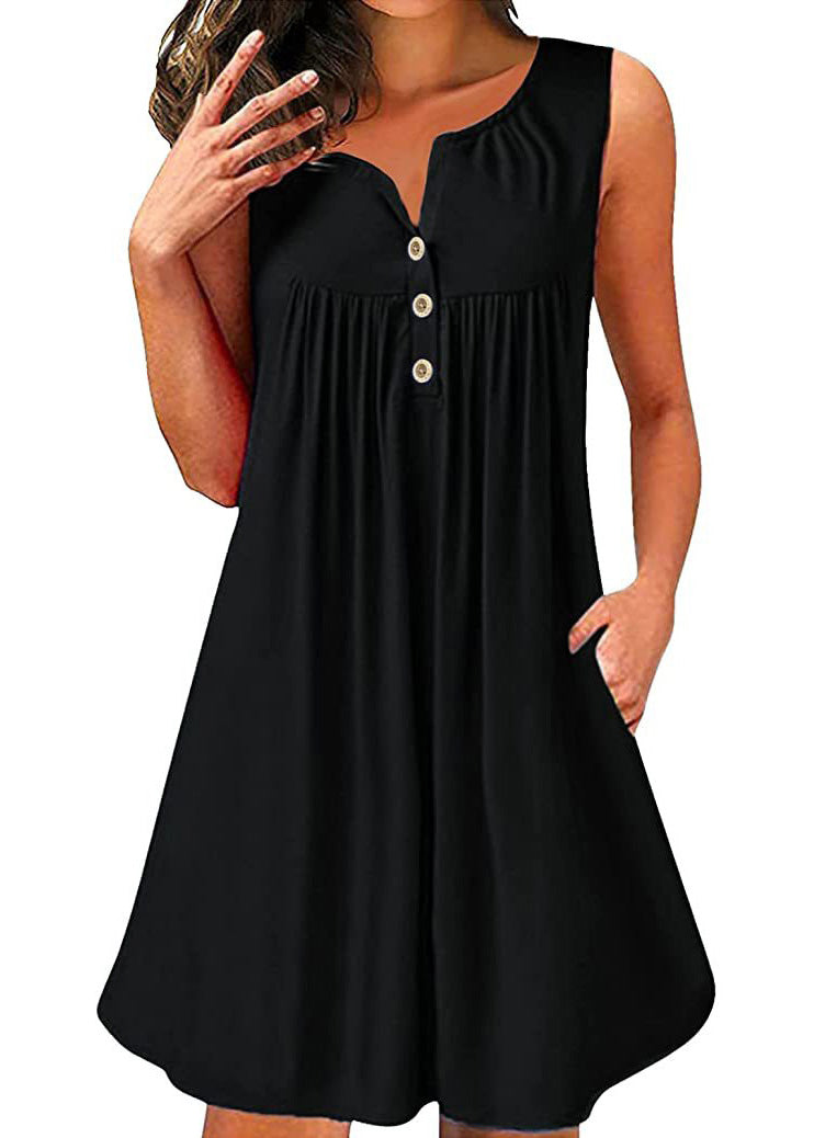 Neck V Red Size Cotton Mid Plus Wrinkled Sleeveless Dress