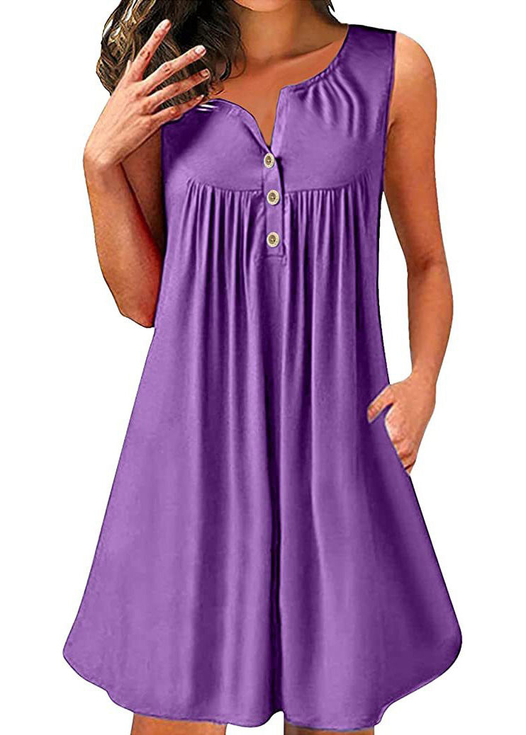 Neck V Red Size Cotton Mid Plus Wrinkled Sleeveless Dress