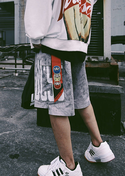 Blue Print Mens Summer Waist Pockets Shorts Elastic Retro