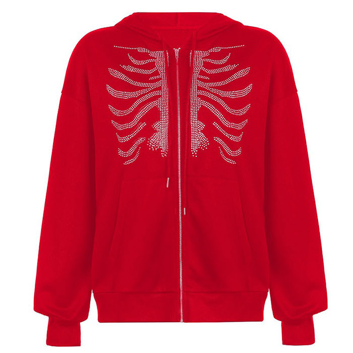 Rhinestone Skeleton Hoodie boogzel apparel 