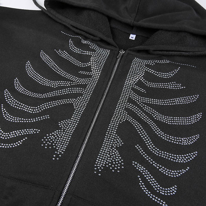 Rhinestone Skeleton Hoodie boogzel apparel 