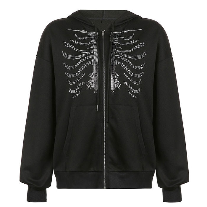 Rhinestone Skeleton Hoodie boogzel apparel 
