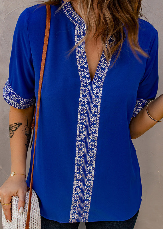 T Blue Summer Thin Embroidered Shirts Royal