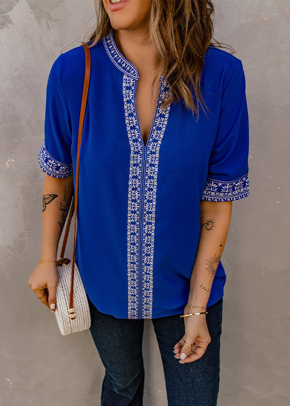 T Blue Summer Thin Embroidered Shirts Royal