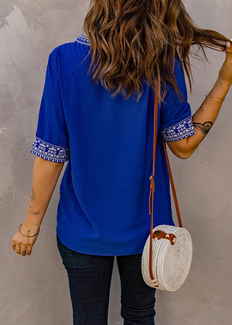 T Blue Summer Thin Embroidered Shirts Royal