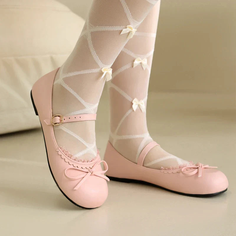 White Flats Janes Bow Pink Ballet Shoes 33-45 - Mary