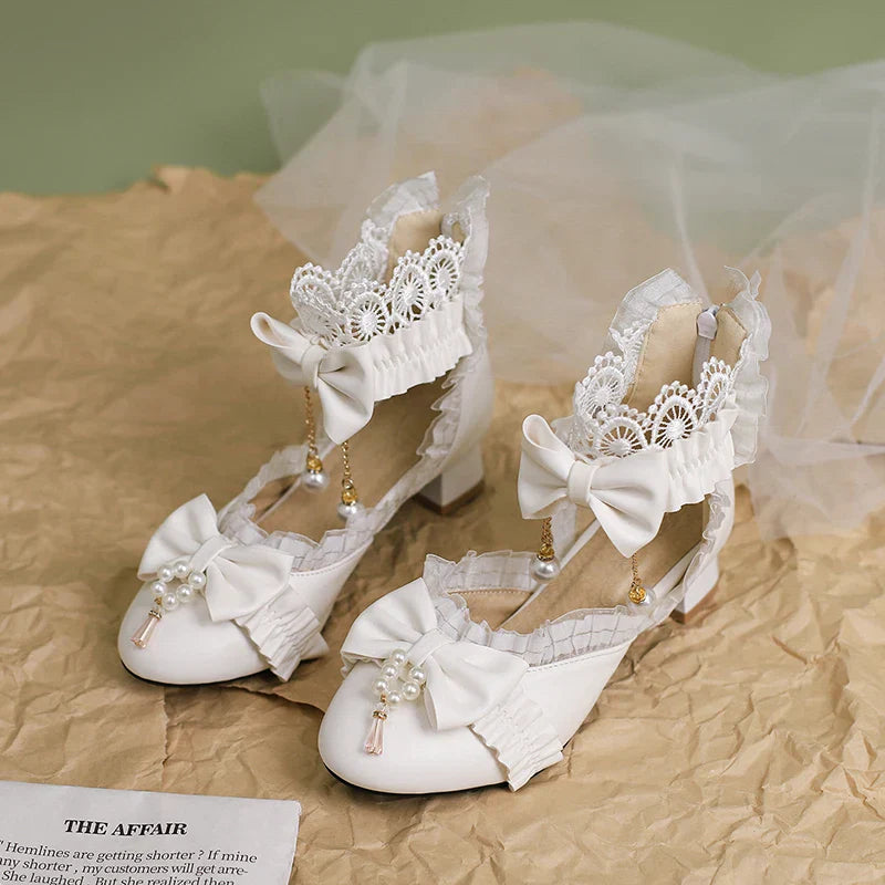 Sweet - Shoes Lolita Lace 34-39 Pearl Bow