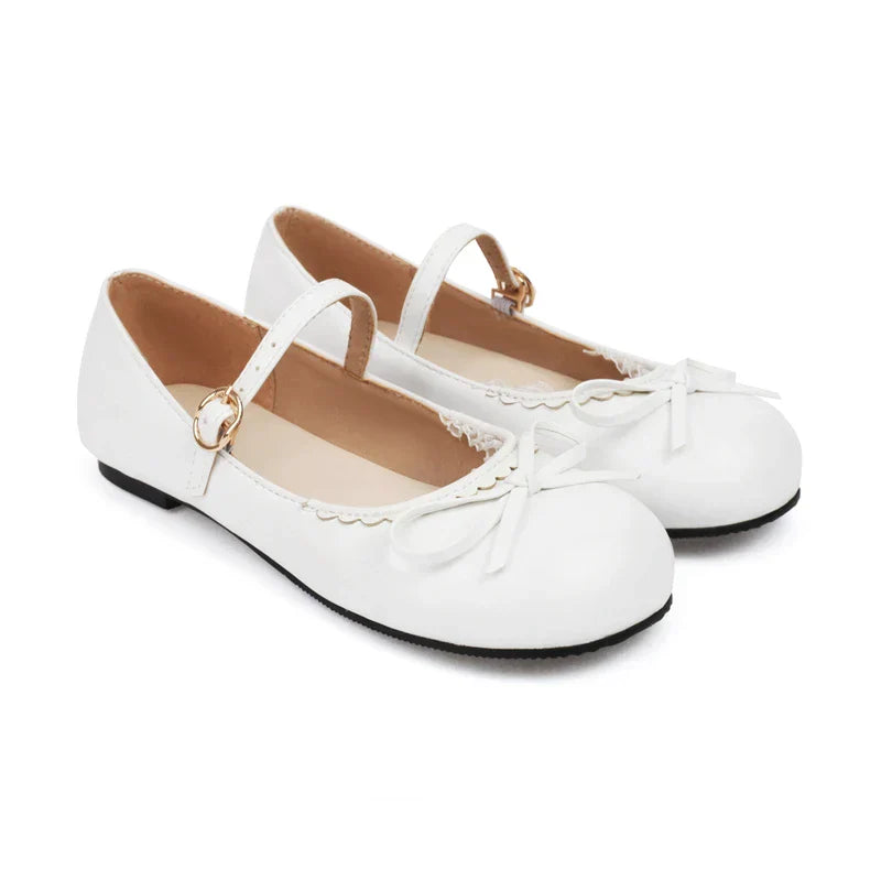 White Flats Janes Bow Pink Ballet Shoes 33-45 - Mary
