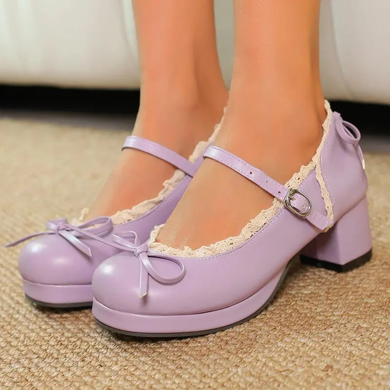 Toe Shoes Bowknot Sweet Pumps - Round Heels 32-50