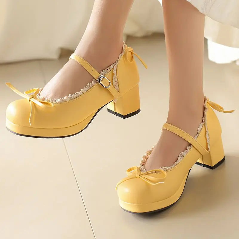Toe Shoes Bowknot Sweet Pumps - Round Heels 32-50