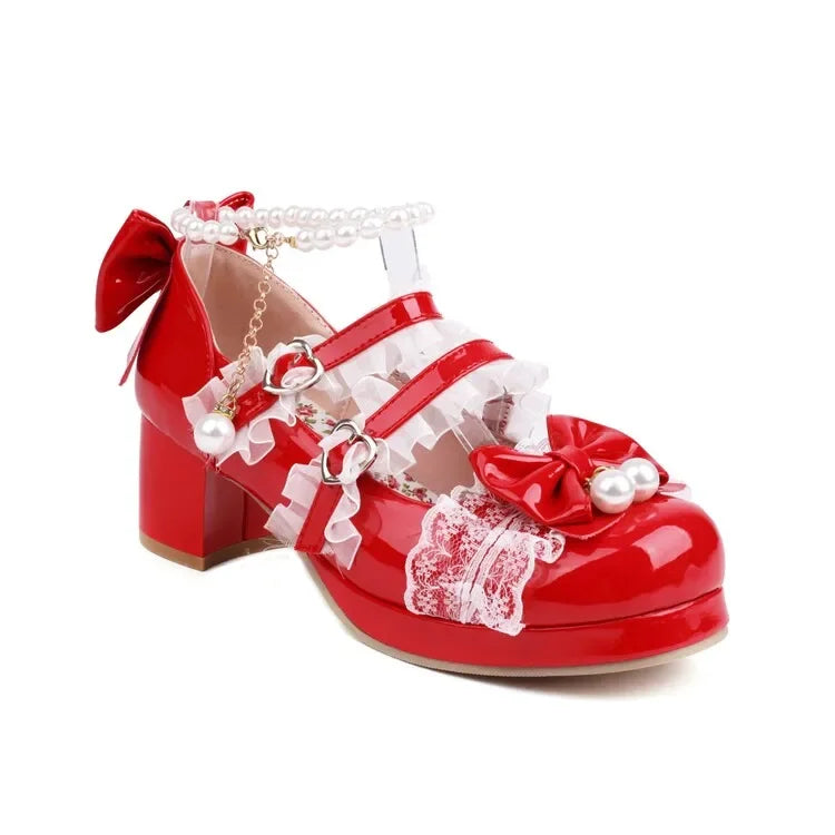 Mary Red Lolita Cosplay Pumps Jane Shoes - 31-48