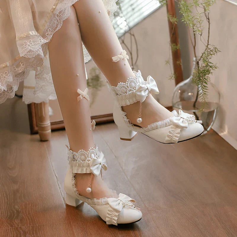 Sweet - Shoes Lolita Lace 34-39 Pearl Bow