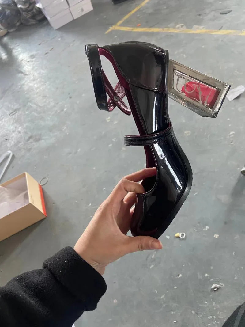 Shoes Heel Red Block Wine Elegant Rose 35-43 Jane - Mary