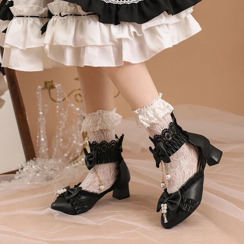 Sweet - Shoes Lolita Lace 34-39 Pearl Bow