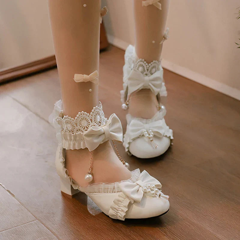 Sweet - Shoes Lolita Lace 34-39 Pearl Bow