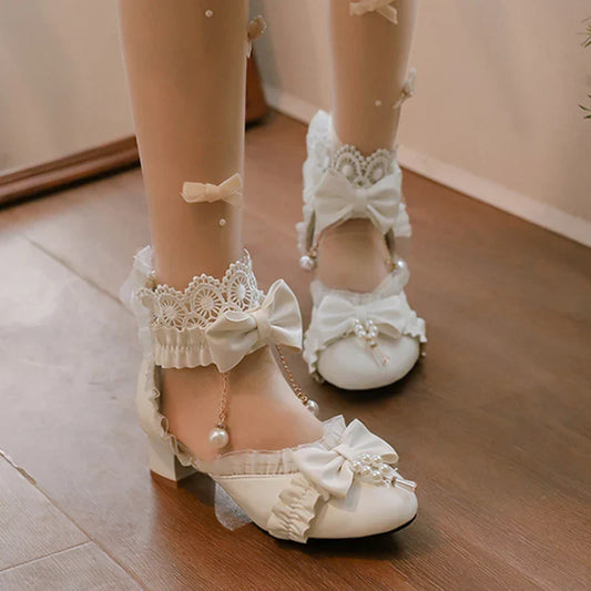 Sweet - Shoes Lolita Lace 34-39 Pearl Bow