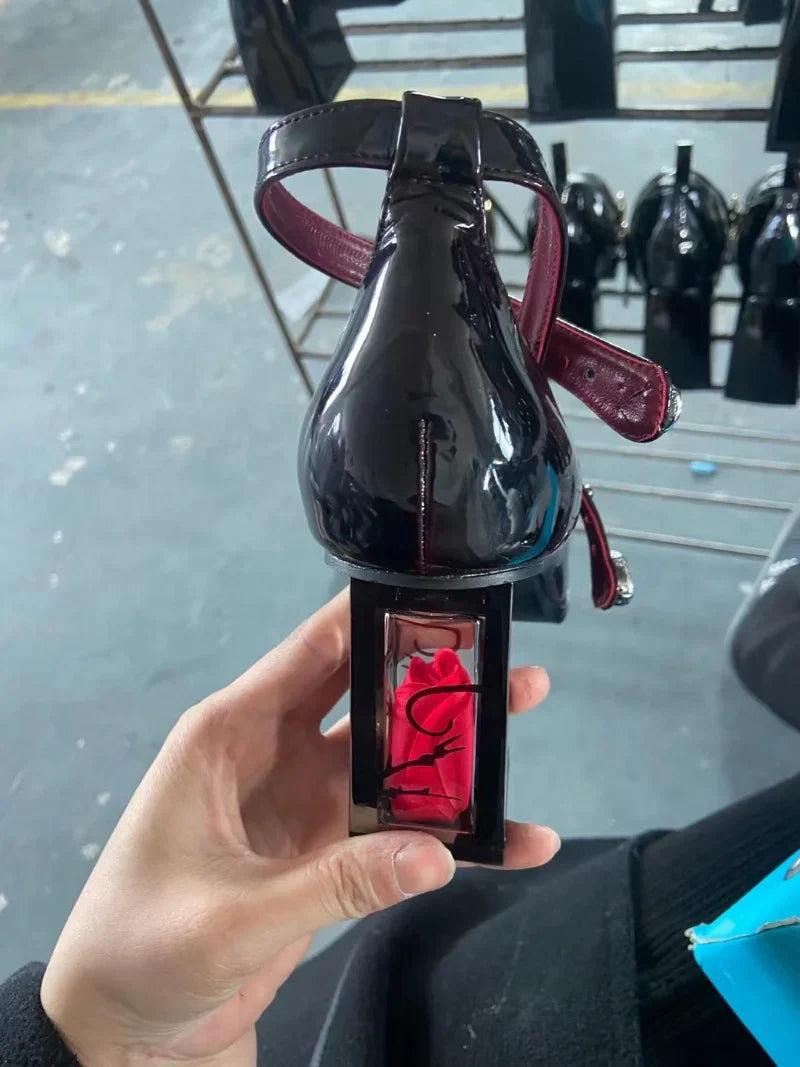 Shoes Heel Red Block Wine Elegant Rose 35-43 Jane - Mary