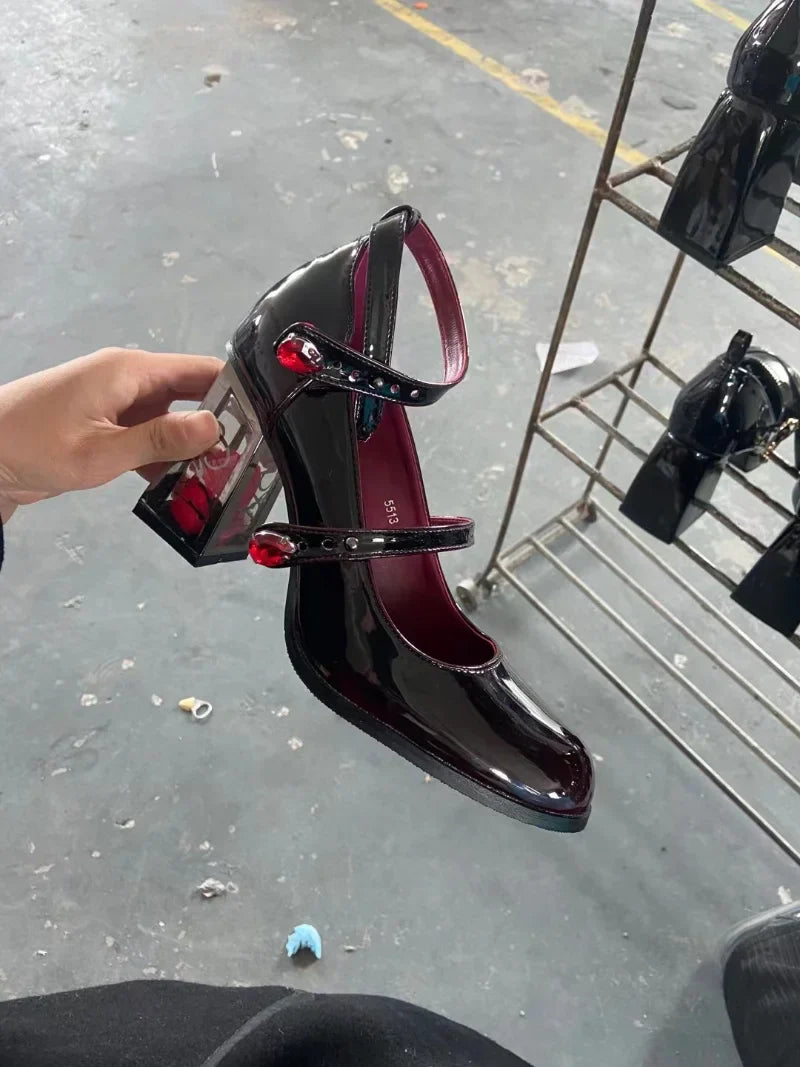 Shoes Heel Red Block Wine Elegant Rose 35-43 Jane - Mary