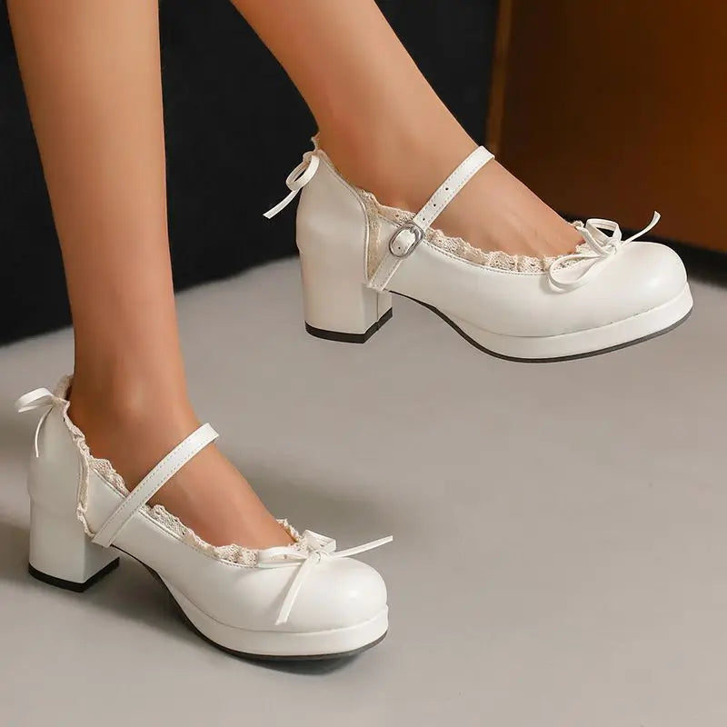 Toe Shoes Bowknot Sweet Pumps - Round Heels 32-50