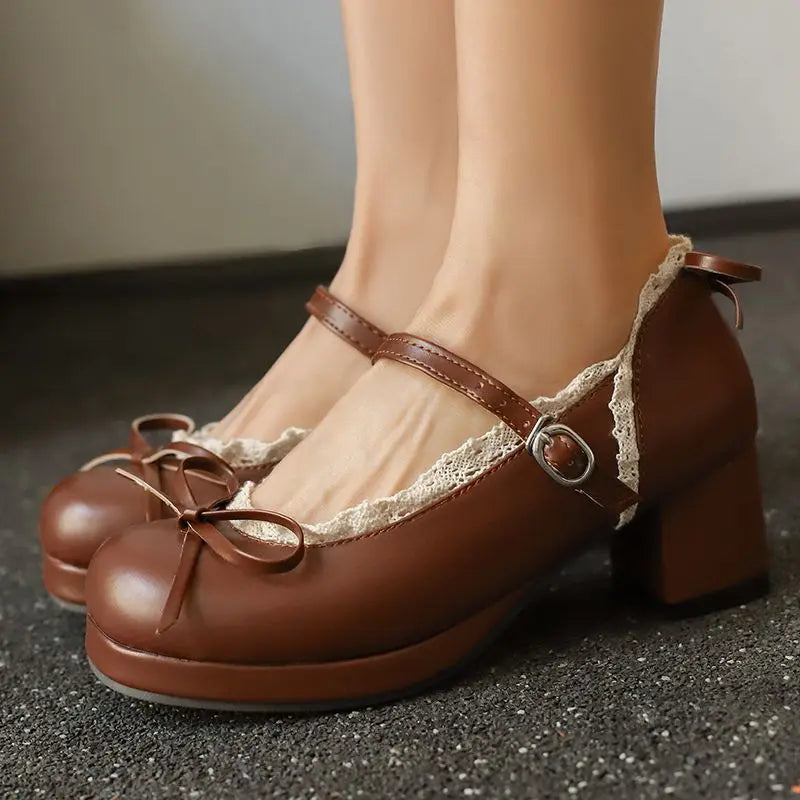 Toe Shoes Bowknot Sweet Pumps - Round Heels 32-50