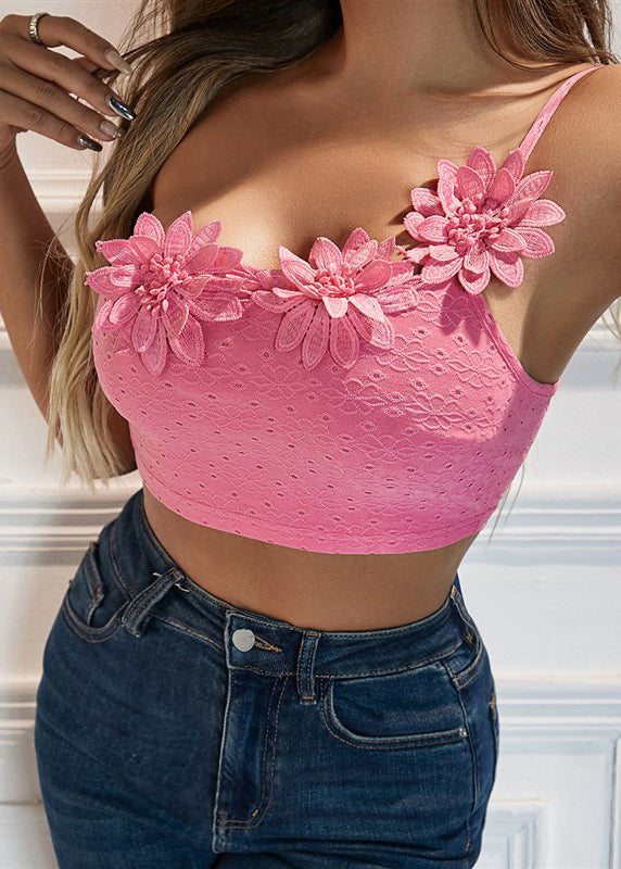 Shoulder Pink Single Camisole Flower Top With Dimensional Sexy