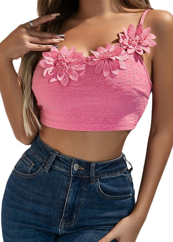 Shoulder Pink Single Camisole Flower Top With Dimensional Sexy