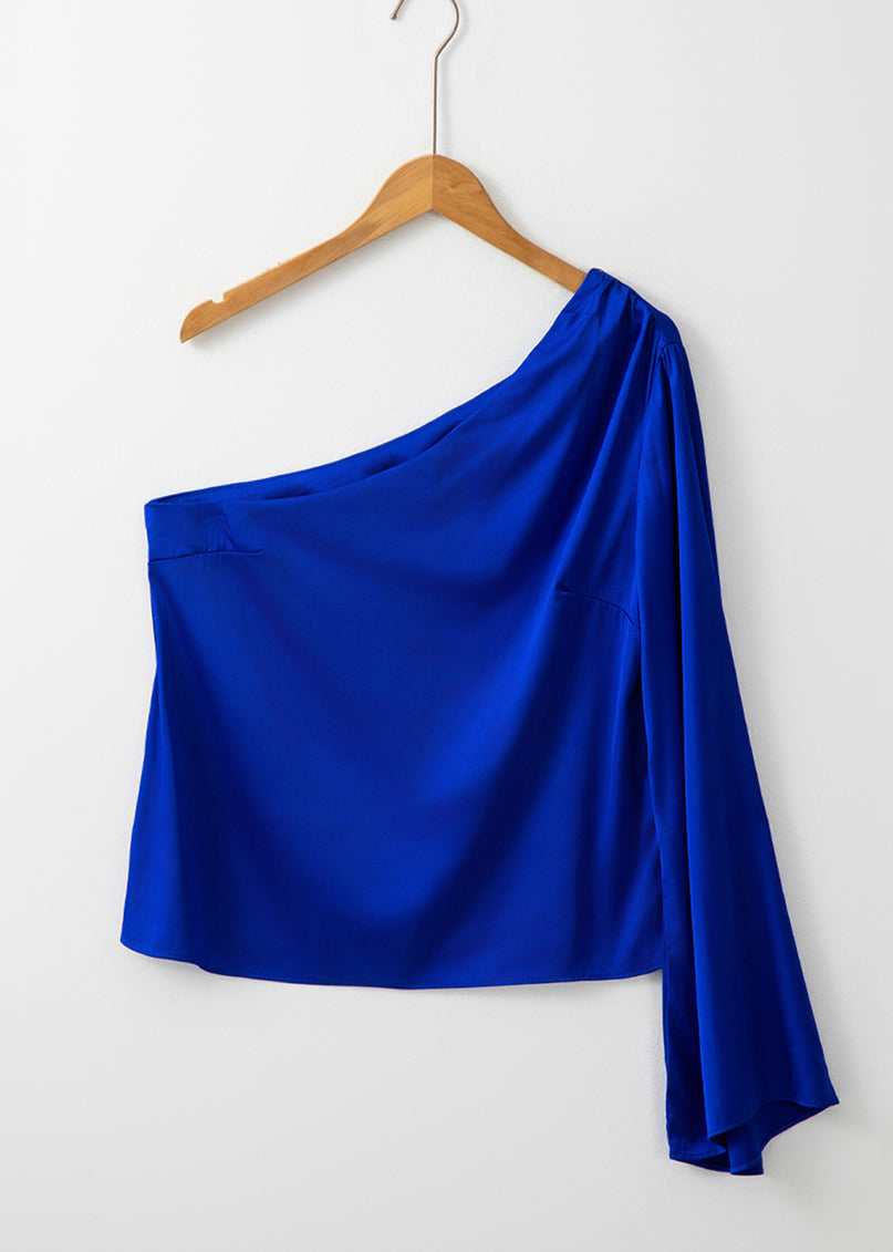 Shoulder One Fall Tops Royal Blue Sexy Asymmetrical